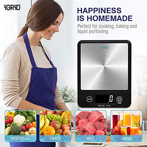 iGRiD Multifunctional Small Kitchen Digital Food Weighing Scale with Stainless Steel Platform (5Kg) - Image 6