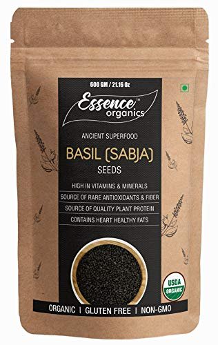 Essence Organics Basil Seeds (Sabja Beej) 600 Grams - Basil Seeds for Weight Loss, Omega 3