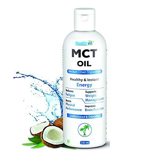 Healthvit MCT Oil From Coconut Oil Unsweetened Keto Diet Sports, Non GMO, Gluten Free - 100ml