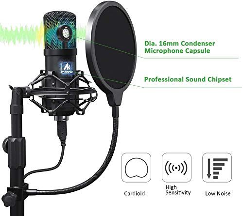 Maono AU-A04T USB Condenser Podcast PC Microphone Kit with Pop Filter and Stand for Computer, YouTube and Gaming Recording - Image 4