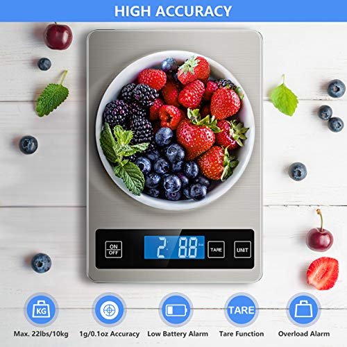 Nicewell Food Scale, 22lb Digital Kitchen Scale Weight Grams and oz for Cooking Baking, 1g/0.1oz Precise Graduation, Stainless Steel and Tempered Glass - Image 3