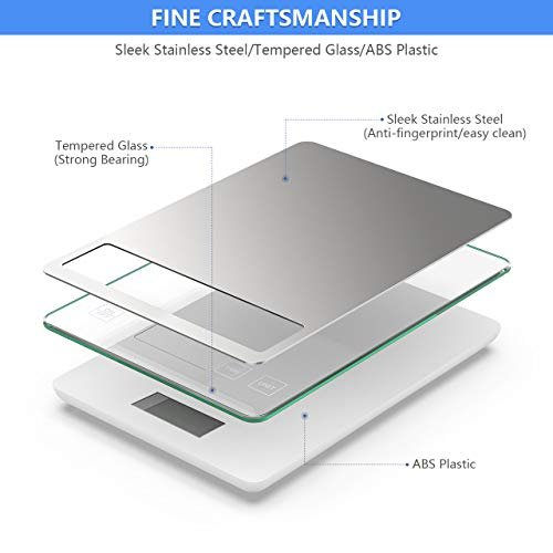 Nicewell Food Scale, 22lb Digital Kitchen Scale Weight Grams and oz for Cooking Baking, 1g/0.1oz Precise Graduation, Stainless Steel and Tempered Glass - Image 6