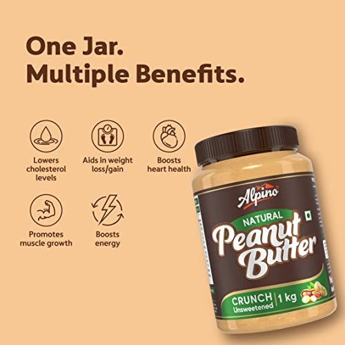 Alpino Natural Peanut Butter Crunch 1 KG | Unsweetened | 30 G Protein | 100% Roasted Peanuts | No Added Sugar, Salt or Hydrogenated Oils | High Protein Peanut Butter Crunchy | Gluten-Free | Vegan - Image 6