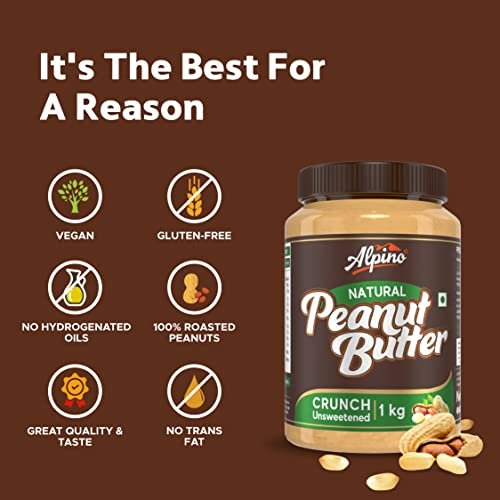 Alpino Natural Peanut Butter Crunch 1 KG | Unsweetened | 30 G Protein | 100% Roasted Peanuts | No Added Sugar, Salt or Hydrogenated Oils | High Protein Peanut Butter Crunchy | Gluten-Free | Vegan - Image 7