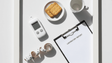 evening snacking and blood sugar spikes shown with glucometer and snack plate