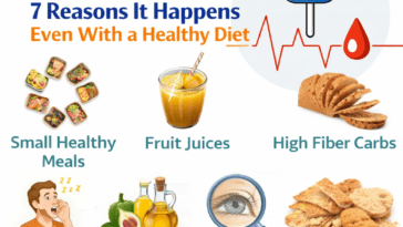 Blood sugar fluctuations concept with glucometer and healthy food plate