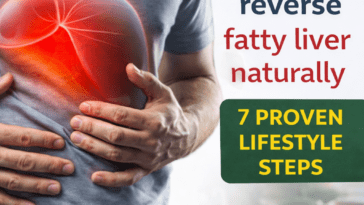How to reverse fatty liver naturally concept with healthy foods and liver health monitoring tools